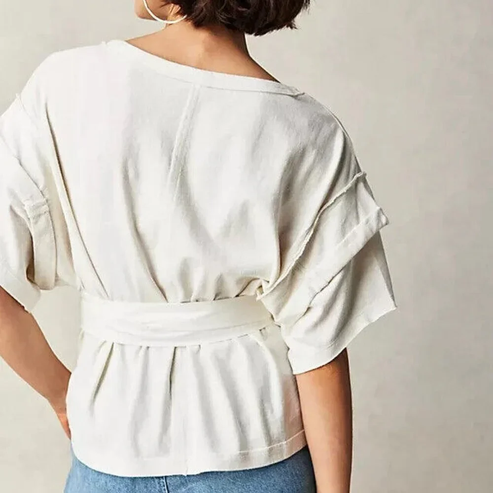 Free People What A Waist Tunic Top Oversized White Cotton Short Sleeve M 257480 - Picture 2 of 7